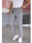 Erkek Gri Renk Beli Yarım Lastikli Bağcıklı Rahat Esnek Fitted Likralı Pantolon 3