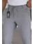 Erkek Gri Renk Beli Yarım Lastikli Bağcıklı Rahat Esnek Fitted Likralı Pantolon 6