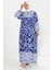 Desenli Düğmeli Elbise Saks - 27428 2