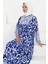 Desenli Düğmeli Elbise Saks - 27428 3