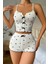 Özel Örme Kumaş Kalp Baskılı Şortlu Pijama Takımı 4