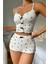 Özel Örme Kumaş Kalp Baskılı Şortlu Pijama Takımı 5