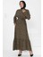 Desenli Kuşaklı Elbise Vizon - 27426 1