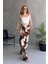 Çiçek Desenli Bol Pantolon Kahve - 27237 1