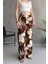 Çiçek Desenli Bol Pantolon Kahve - 27237 2