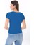 Kadın Mavi Kısa Kol Kare Yaka T-Shirt Bluz Fitilli Kaşkorse 4