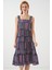 Kadın Desenli Askılı Midi Elbise 2577 - Lacivert 1