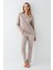 Kadın %100 Pamuklu Pijama Takım, Uzunkol, Cepli, Yazı Baskılı 2