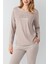 Kadın %100 Pamuklu Pijama Takım, Uzunkol, Cepli, Yazı Baskılı 3
