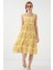 Kadın Desenli Askılı Midi Elbise 2577 - Sarı 2