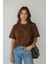 Store %100 Organik Pamuk Nefes Alan Tok Yumuşak Dokulu Premium Yarım Oversize Bisiklet Yaka Basic Kadın/Unisex Tişört Kahverengi 1