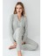 Kadın Açık Yeşil Gömlek Pijama Takım, Çizgili, %50 Pamuk %50 Modal 1