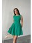 Yeşil Mini Boy Büzgülü Keten Elbise 4