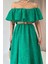 Yeşil Omzu Lastikli Brode Elbise 3