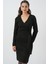 Kadın Kruvaze Yaka Triko Elbise 15928 - Siyah 1
