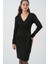 Kadın Kruvaze Yaka Triko Elbise 15928 - Siyah 4