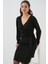 Kadın Kruvaze Yaka Triko Elbise 15928 - Siyah 5