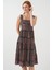 Kadın Desenli Askılı Midi Elbise 2577 - Siyah 4