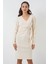 Kadın Kruvaze Yaka Triko Elbise 15928 - Ekru 1