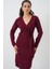 Kadın Kruvaze Yaka Triko Elbise 15928 - Bordo 1
