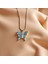 Mavi Çiçekli Kelebek Kolye – Çelik, Altın Kaplama, Inci Detaylı 1