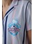 Açık Mavi Sanrio Pamuklu Çizgili Gömlek Yaka Kısa Kollu Pijama Takımı 4
