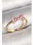 Pirinç Gold Renk Pembe Zirkon Taşlı Kalp Fiyonk Model Kadın Yüzük 1