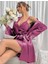 Saten Dantel Detaylı 2'li Şık Gecelik Sabahlık Takımı – Mor 1