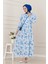 Kuşaklı Çiçekli Lina Elbise-Mavi 2