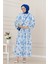 Kuşaklı Çiçekli Lina Elbise-Mavi 3