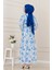 Kuşaklı Çiçekli Lina Elbise-Mavi 5