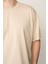 Bej Oversıze Bisiklet Yaka Erkek T-Shirt E1025 5