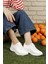 Kadın Beyaz Bağcıklı Dolgu Taban Hakiki Deri Sneaker 2