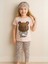 Kız Çocuk Pamuklu Kısa Kol Ayıcık Desenli Pijama Takımı(Uyku Bandı Dahil) 1