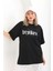 Mottisfashion Unisex Baskılı Oversize T-Shirt - Siyah 5