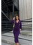 Mottisfashion Kadın Kruvaze Yaka Balon Kol Simli Krep Kumaş Midi Boy Elbise 6