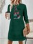 Mottisfashion Kadın Uzun Kollu Bisiklet Yaka Desenli Viskon Iki Iplik Elbise 1