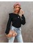 Mottisfashion Kadın Uzun Kollu Bisiklet Yaka Omuzları Fırfırlı Triko Bluz 3