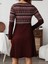 Mottisfashion Kadın Uzun Kollu Bisiklet Yaka Etnik Desenli Kısa Şardonlu Dalgıç Elbise 6