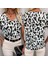 Mottisfashion Kadın Kısa Kollu V Yaka Leopar Desen Krep Bluz 9