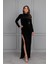 Mottisfashion Kadın Uzun Kollu Yarım Balıkçı Yaka Derin Yırtmaç Detay Krep Tam Boy Elbise 7