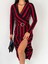 Mottisfashion Kadın Akrilik Kumaş Kruvaze Yaka Kemerli Uzun Kollu Çizgili Midi Boy Elbise 1