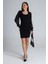 Mottisfashion Kadın Kare Yaka Kolları Tül Sandy Kumaş Fırsat Ürün Mini Siyah Elbise 1