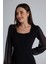 Mottisfashion Kadın Kare Yaka Kolları Tül Sandy Kumaş Fırsat Ürün Mini Siyah Elbise 4