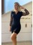 Mottisfashion Kadın Uzun Kollu Kruvaze Yaka Kollar Tül Detay Krep Mini Boy Elbise 3
