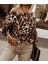 Mottisfashion Kadın Uzun Kollu V Yaka Düşük Omuz Geometrik Desen Şardonlu Dalgıç Bluz 1