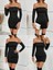 Mottisfashion Kadın Uzun Kollu Omuzlardan Açık Takma Kollu Büzgülü Sandy Kısa Elbise 3