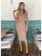 Mottisfashion Kadın Yarım Balıkçı Yaka Süet Kumaş Fırsat Ürün Midi Boy Elbise 5