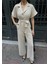 Mottisfashion Keten Tulum Bel Bağlama Detaylı - Krem 4