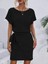 Mottisfashion Kadın Kısa Kollu Yakası Açık Belden Lastikli Yandan Bağlamalı Kalın Fitilli Kaşkorse Elbise 3